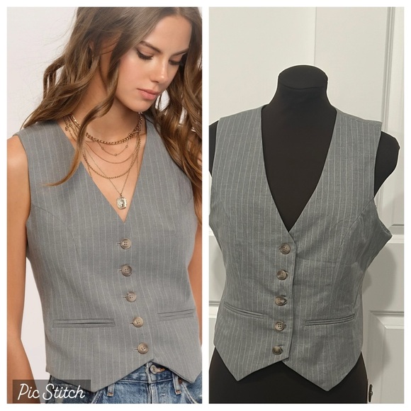 Heartloom Gray Pinstriped Anais Preppy Academia Professional Vest Size Medium - Picture 1 of 10